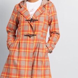 ModCloth Orange Plaid Coat 2X